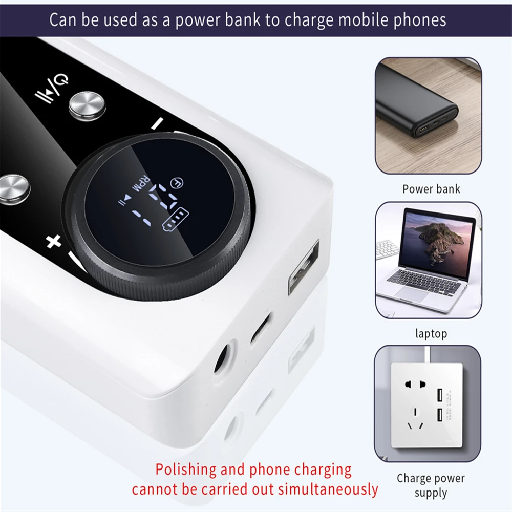 Przenośna, ładowalna frezarka do paznokci 45000 RPM z silnikiem bezszczotkowym, zasilana przez USB, model z bitami do polerowania, narzędzia do salonu kosmetycznego.