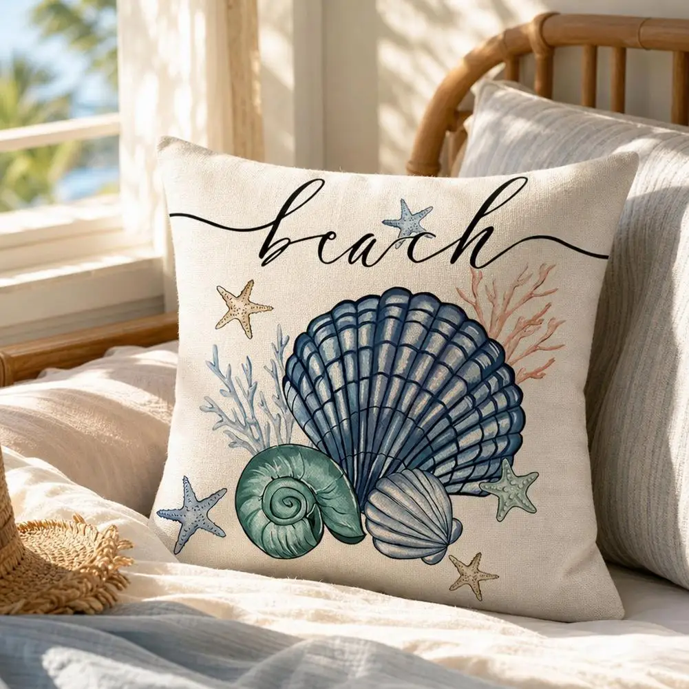 Summer Ocean Starfish Pillowcase Nautical Shell Scallop Printed Cushion Cover Decorative Pillow Case For Sofa Bedroom