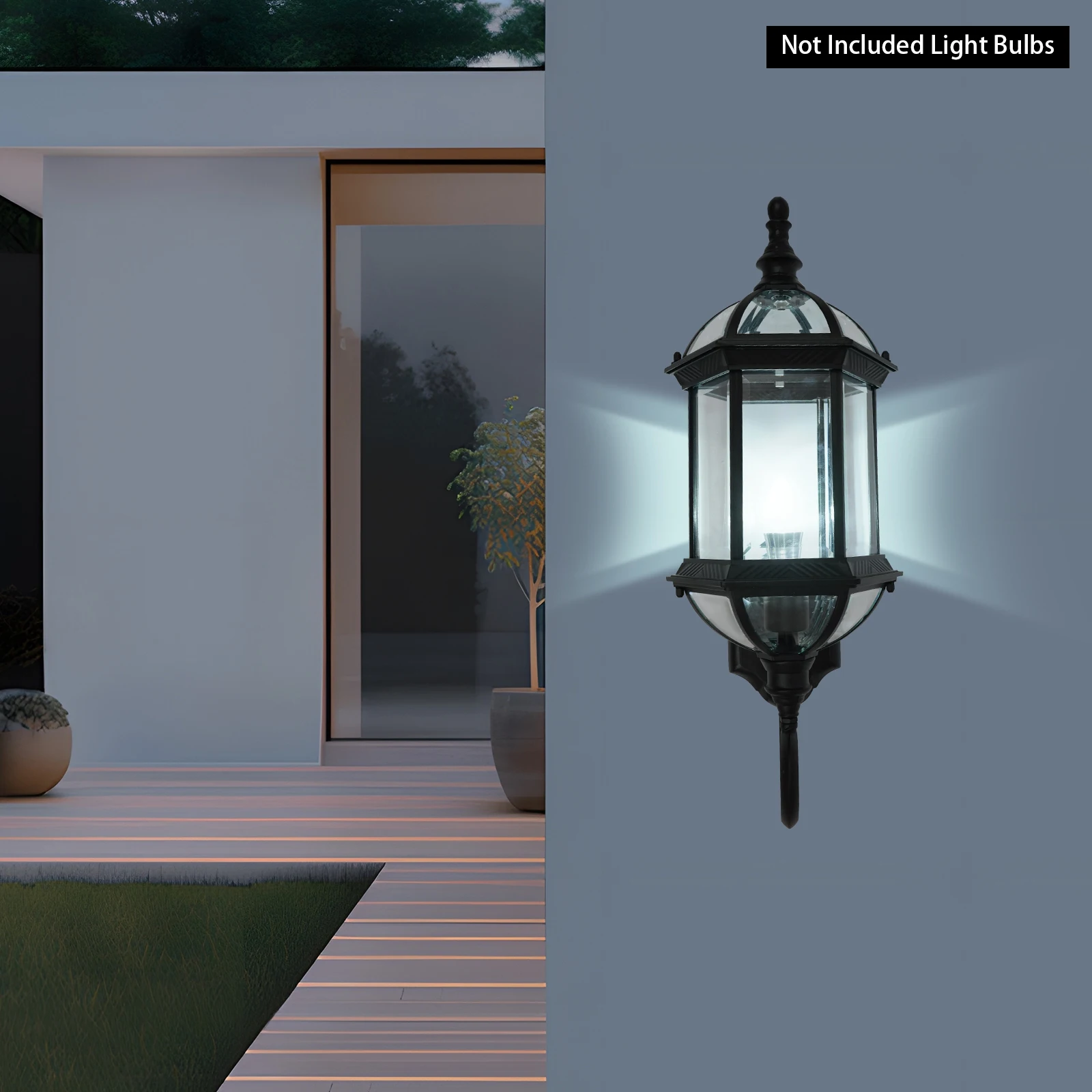 Lampada da parete per esterni impermeabile, lampada da parete per esterni nera con paralume in vetro trasparente per ingresso giardino, patio, casa