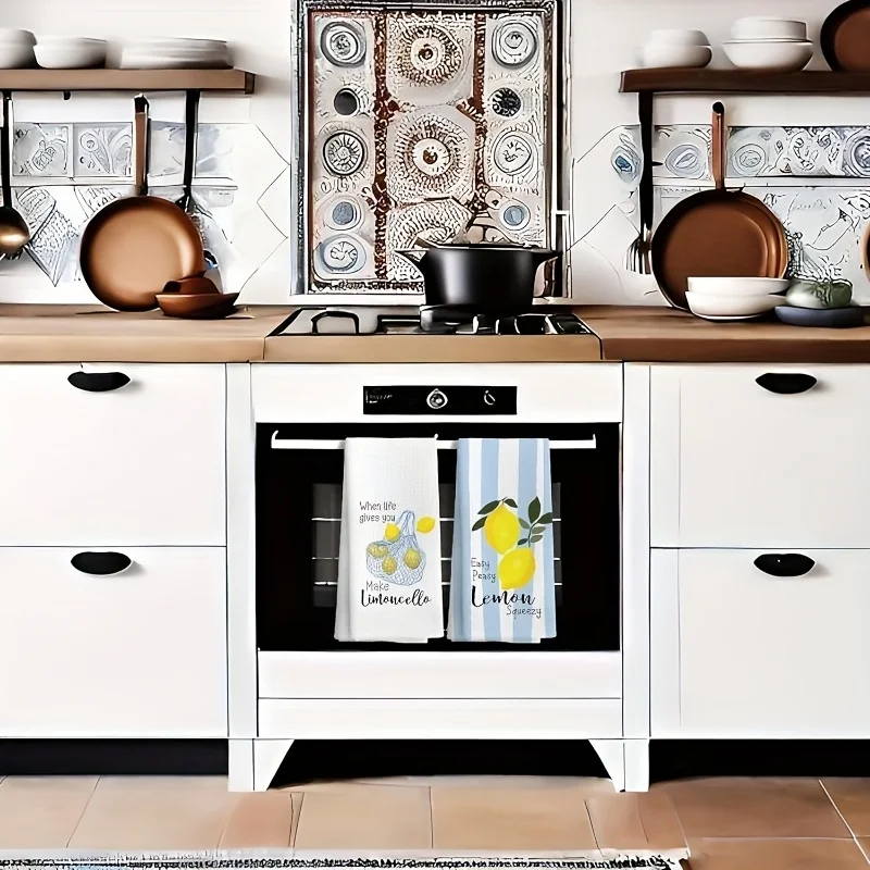 2PCS kitchen towel, refreshing lemon print cleaning cloth