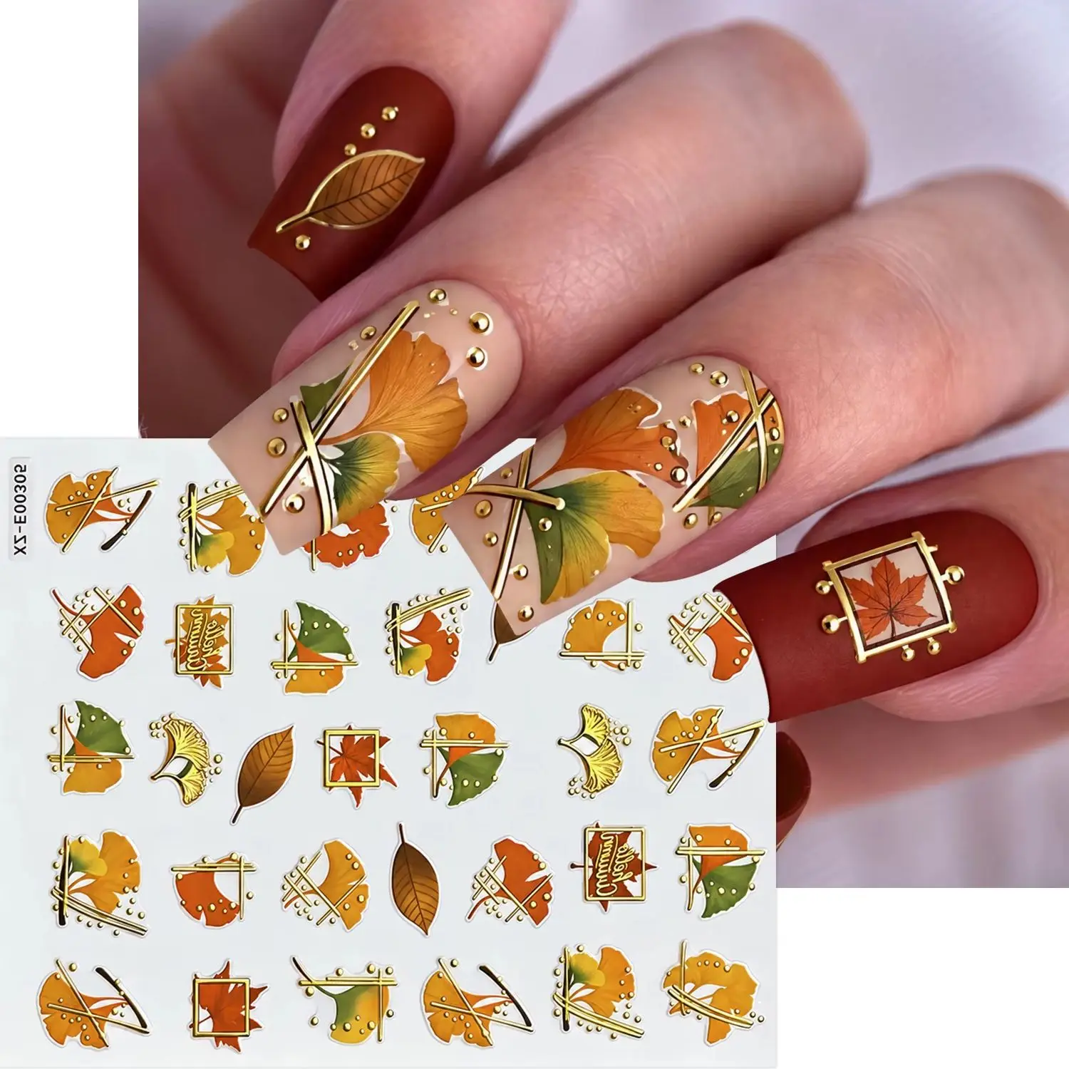 6Pcs Autumn Fall Leaves Nail Art Sticker Maple Leaf Ginkgo Pumpkin Fox Self Adhesive Slider Decals DIY Maple Leaves Nail Sticker