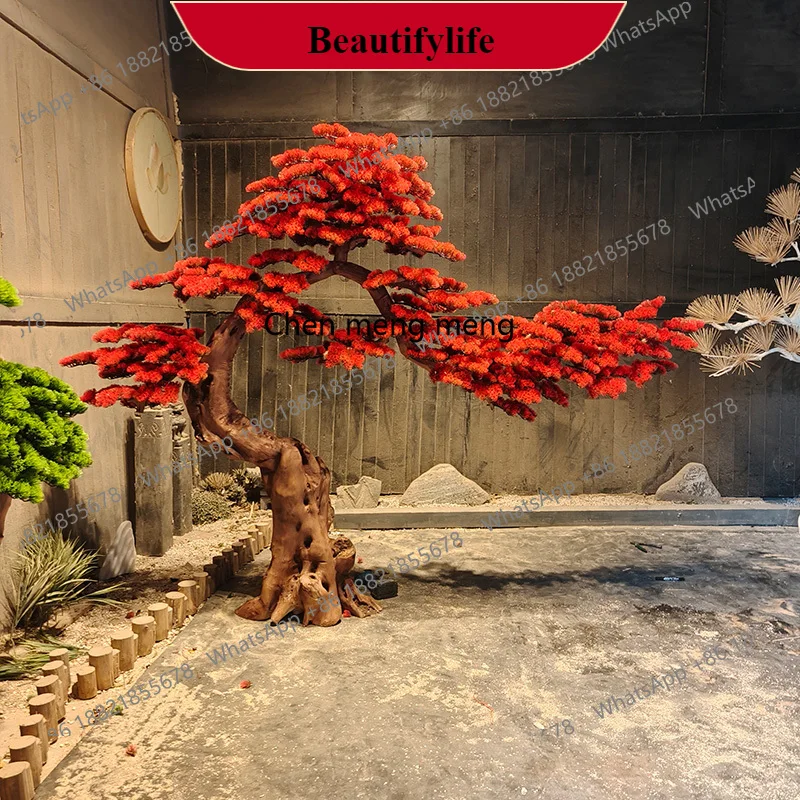 

G153 Simulation red welcome pine new Chinese landscaping pine tree fake tree soft decoration decoration lobby simulation tree