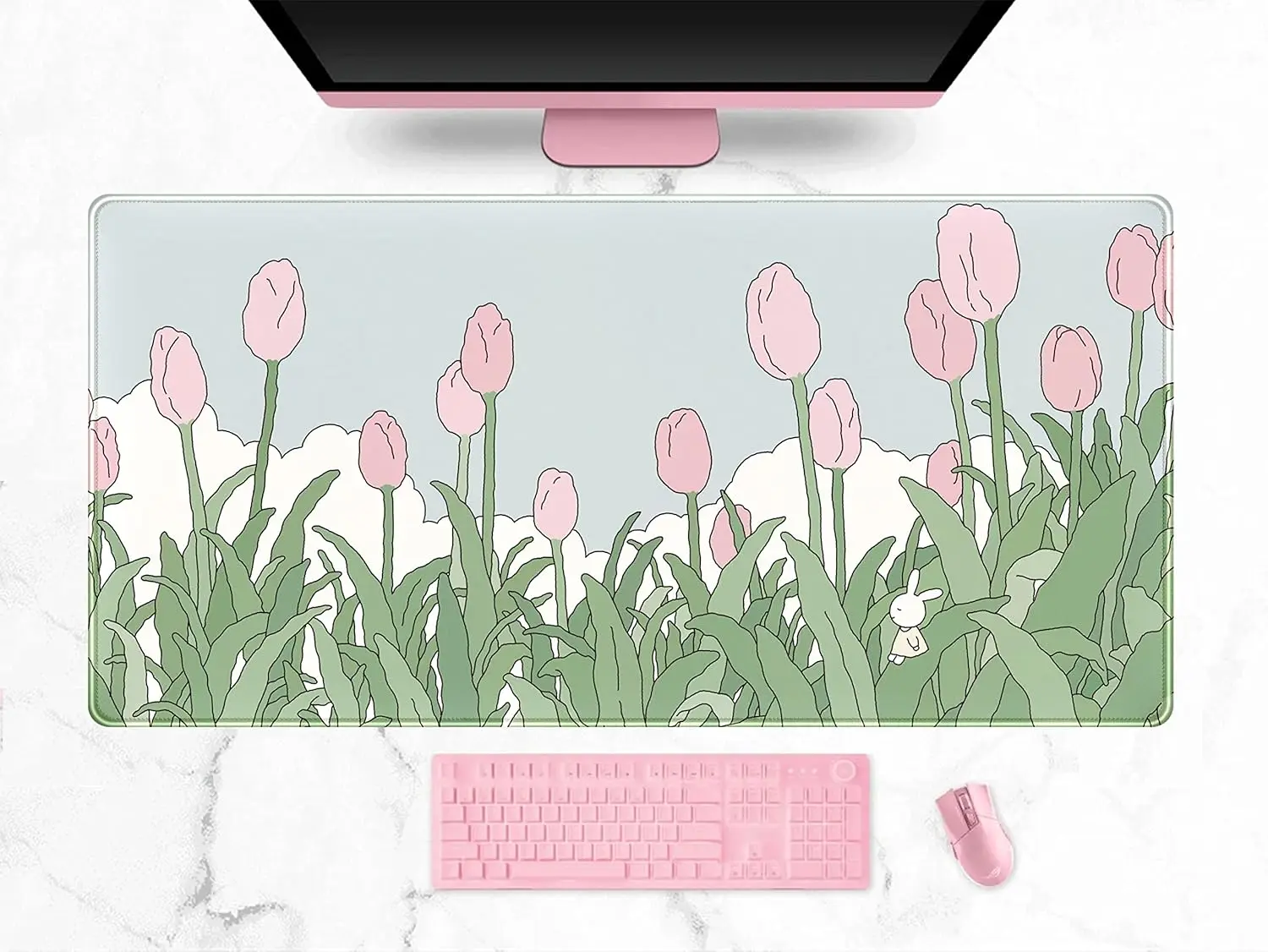 

WatercolorTulip Flower Mouse Pads,Extended Gaming Mousepad Anime Desk Mat Wireless Mouse Keyboard Mat with Stitched Edges