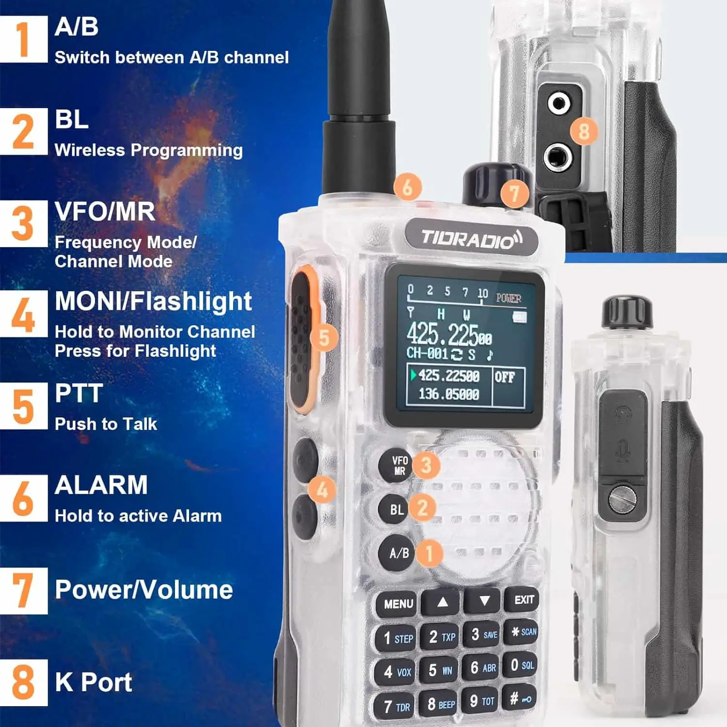 TIDRADIO 10W Professional Walkie Talkie long range Ham Radio BT connection cell phone programmable Two Way Commutator Charge