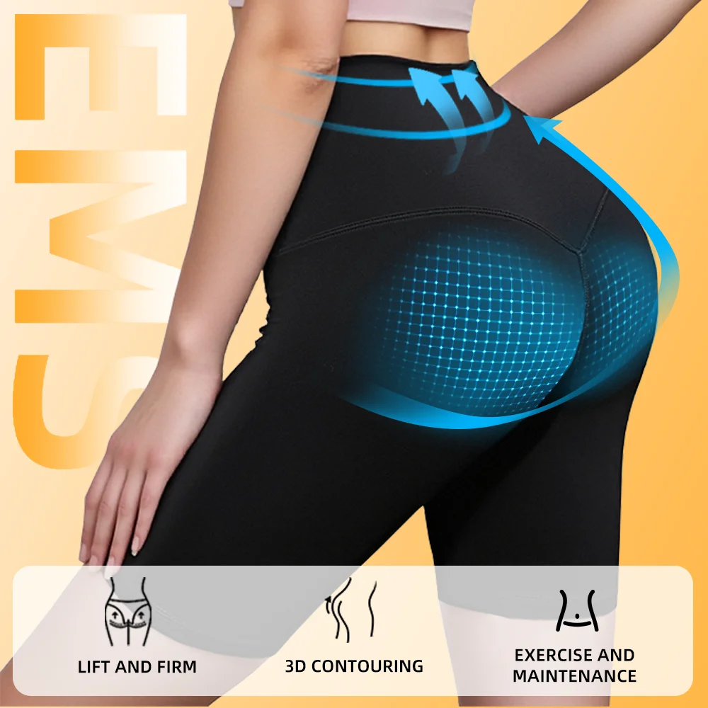 Smart Fitness Pants Electric Pulse Muscle Training Hip Lifting Shaping Silicone Pads Skin Friendly Stretch Yoga Shorts