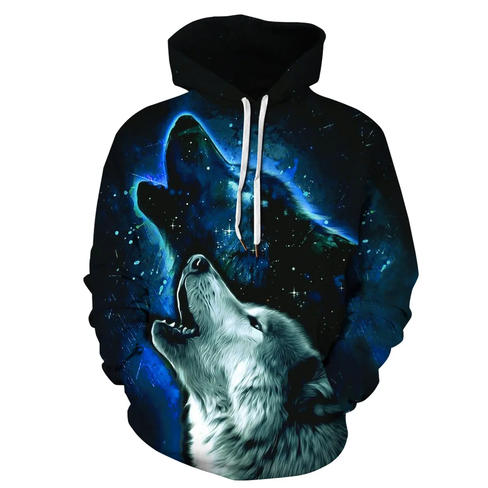 2024 New 3D Animal Pattern Howling Wolf 3D Printed Hoodie Men\'s Hoodie Four Seasons Fashion Sportswear Top