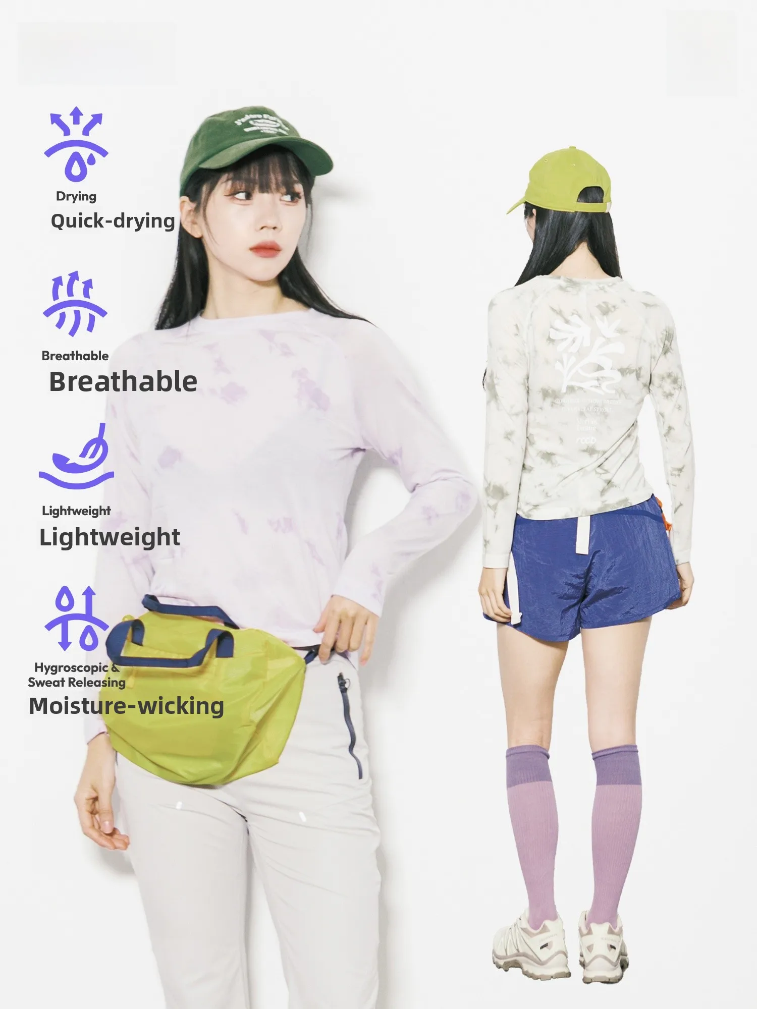 RCDB Women's Slim Fit Long Sleeve T-Shirt Quick Dry Breathable round Neck Print Outdoor Wool Blend Tee Lightweight Comfortable