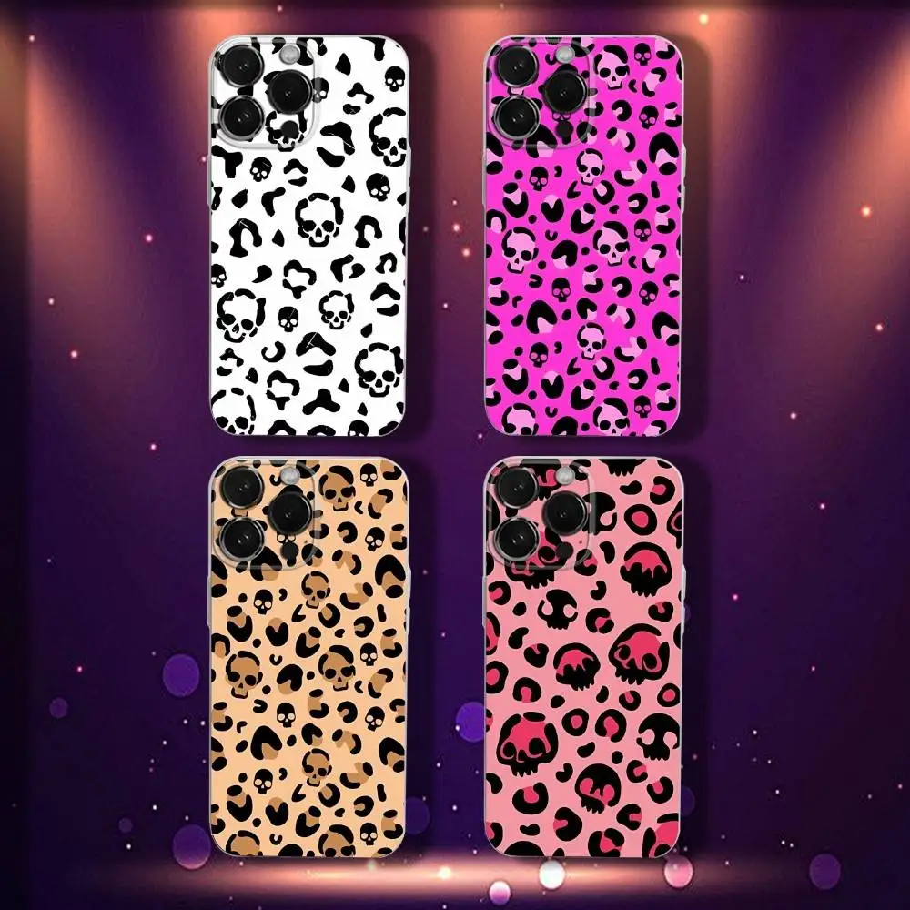 

Leopard Skull Pattern Phone Case For iPhone 17,16,15,14,13,12,11 Pro,Max,Plus,X,XS,XR,SE4,E Mini Transparent Soft Cover