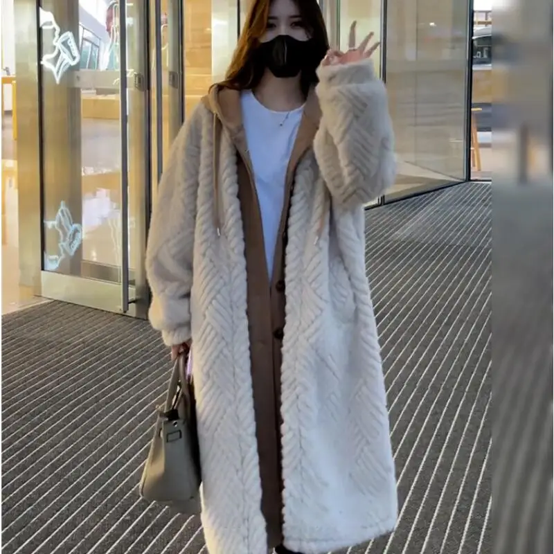 

Hot 2025New Autumn Winter Plus Size Women Casual Long Coat Lazy Stylefashion Versatile Fake Two-Piece Spliced Hooded Jackettops