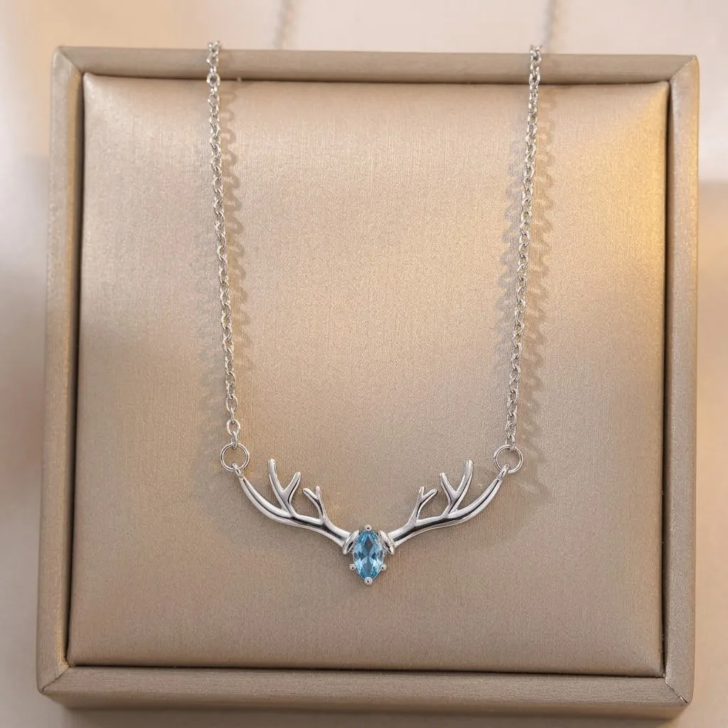 Cute Elk Deer Antlers Pendant Necklace Women Gold Color Origami Geometric Animal Necklace For Christmas Gifts Female Jewelry