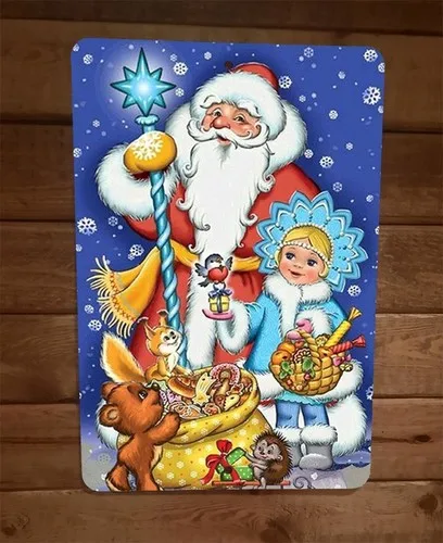 Merry Xmas Christmas Santa with Kids  Metal Wall Sign Poster