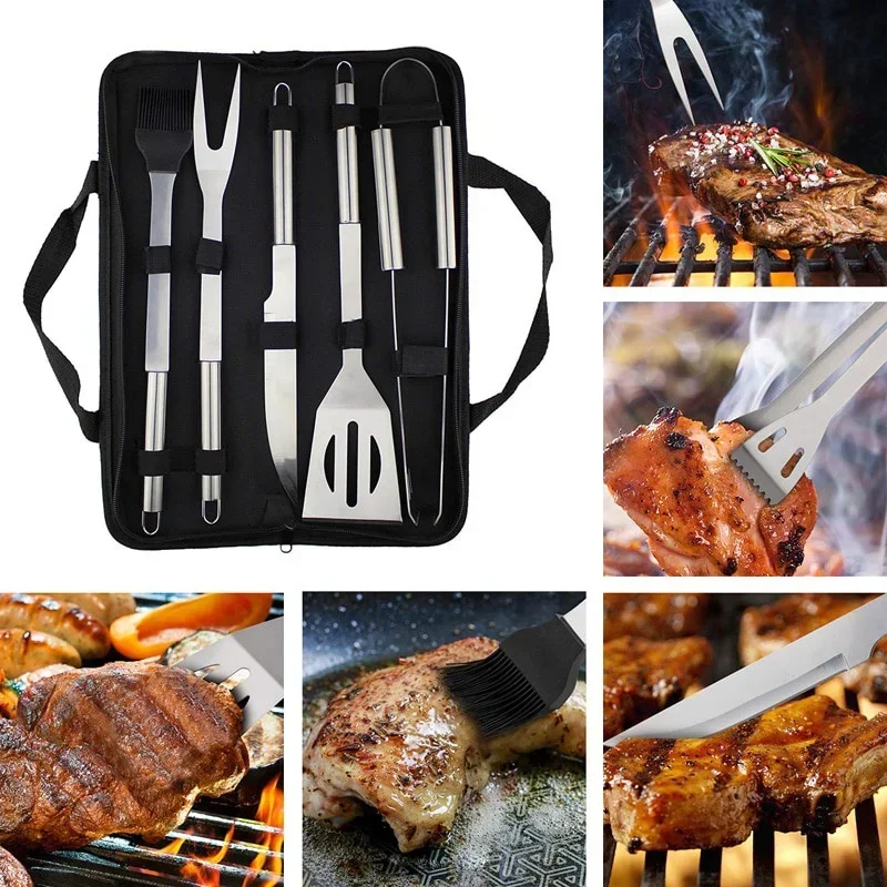 Zestaw narzędzi do grillowania ze stali nierdzewnej Narzędzia do grillowania na świeżym powietrzu Zestaw akcesoriów kempingowych z torbą