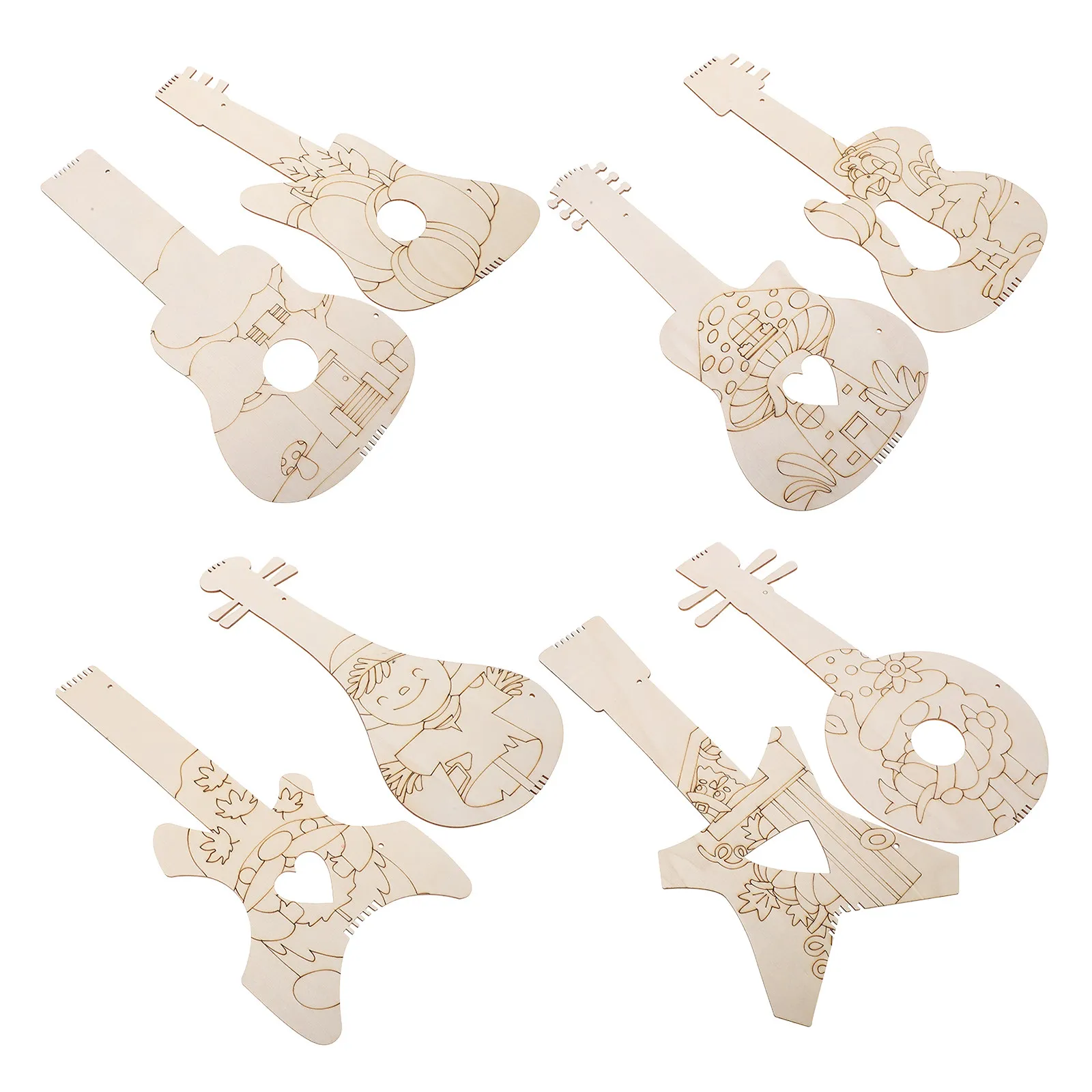 

Набор из 8 деревянных мини-гитар ручной работы, неокрашенные, для детского творчества, DIY, музыкальных тематических вечеринок, декора стен, на день рождения, свадьбу