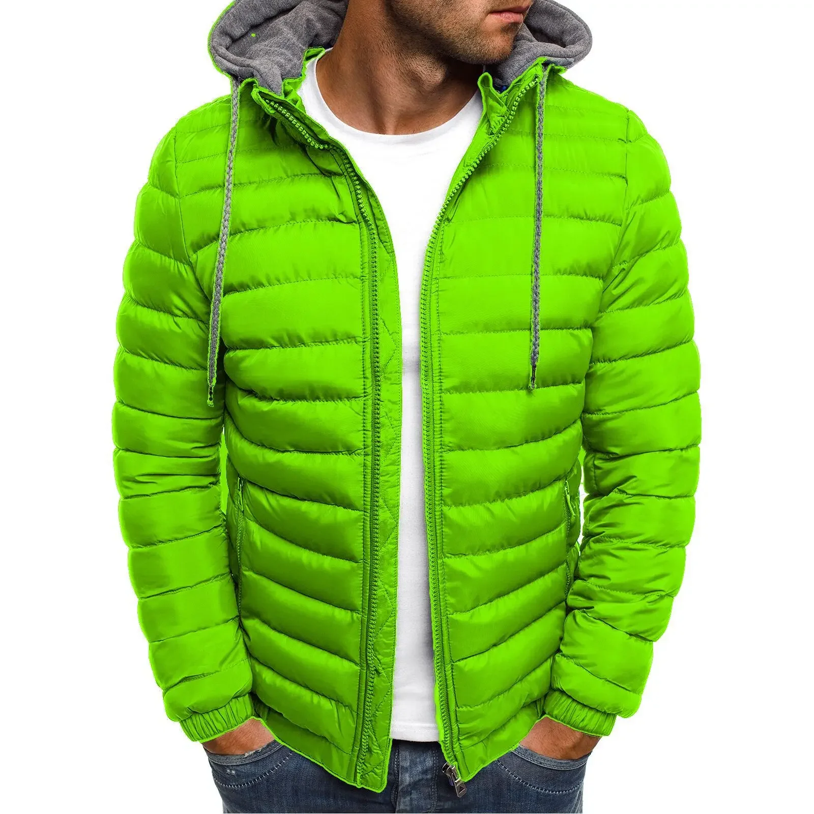 

New Style Down Cotton Jacket Men's Loose Padded European Size Hooded Thick