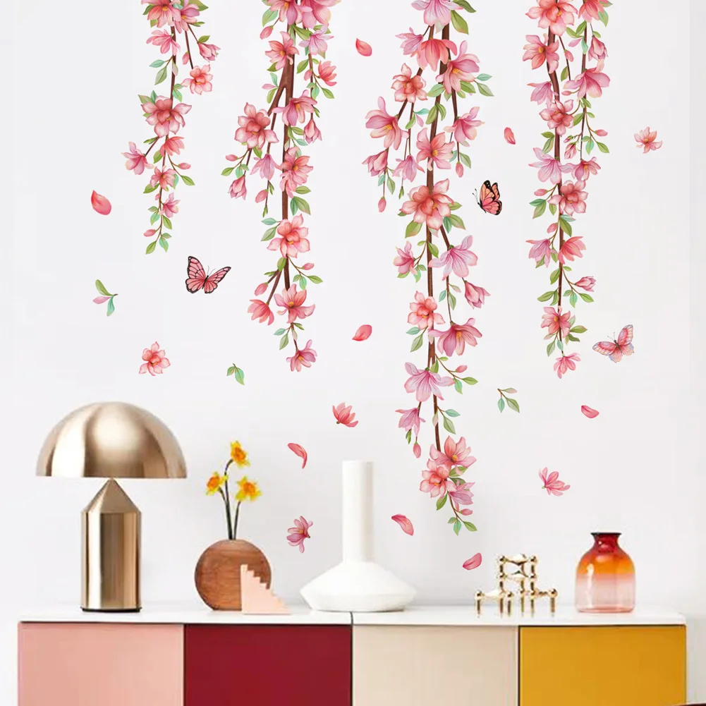 

Beautiful Flower Vine Wall Sticker Living Room Bedroom Background Decoration Mural Home Beautify Decor Self-adhesive Wallpaper