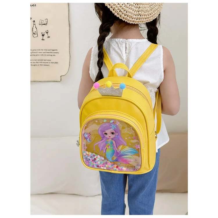 Mochila con corona de lentejuelas para niña, morral escolar de jardín de infantes, bonita mochila de sirena para estudiantes, novedad de 2023