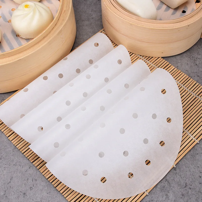 100 Sheets Bamboo Steamer Papers Disposable Non-Stick Steamer Mat Oil Paper Air Fryer Accessories Kitchen Bakeware Cooking Tools