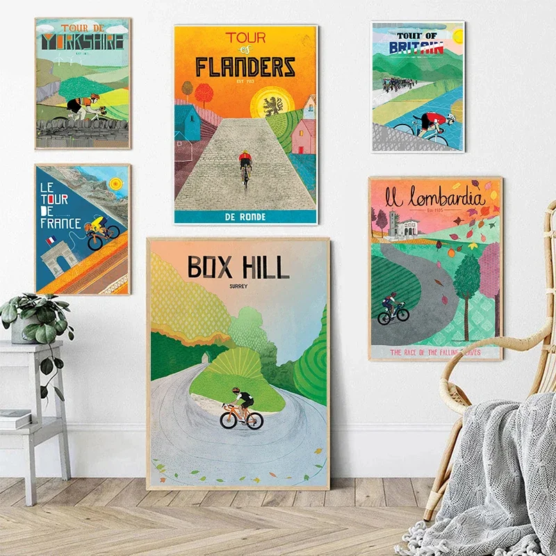 Bike Race Cycling Sports Wall Art Canvas Painting Nordic Poster and Prints Classic Monuments Pictures for Living Room Home Decor