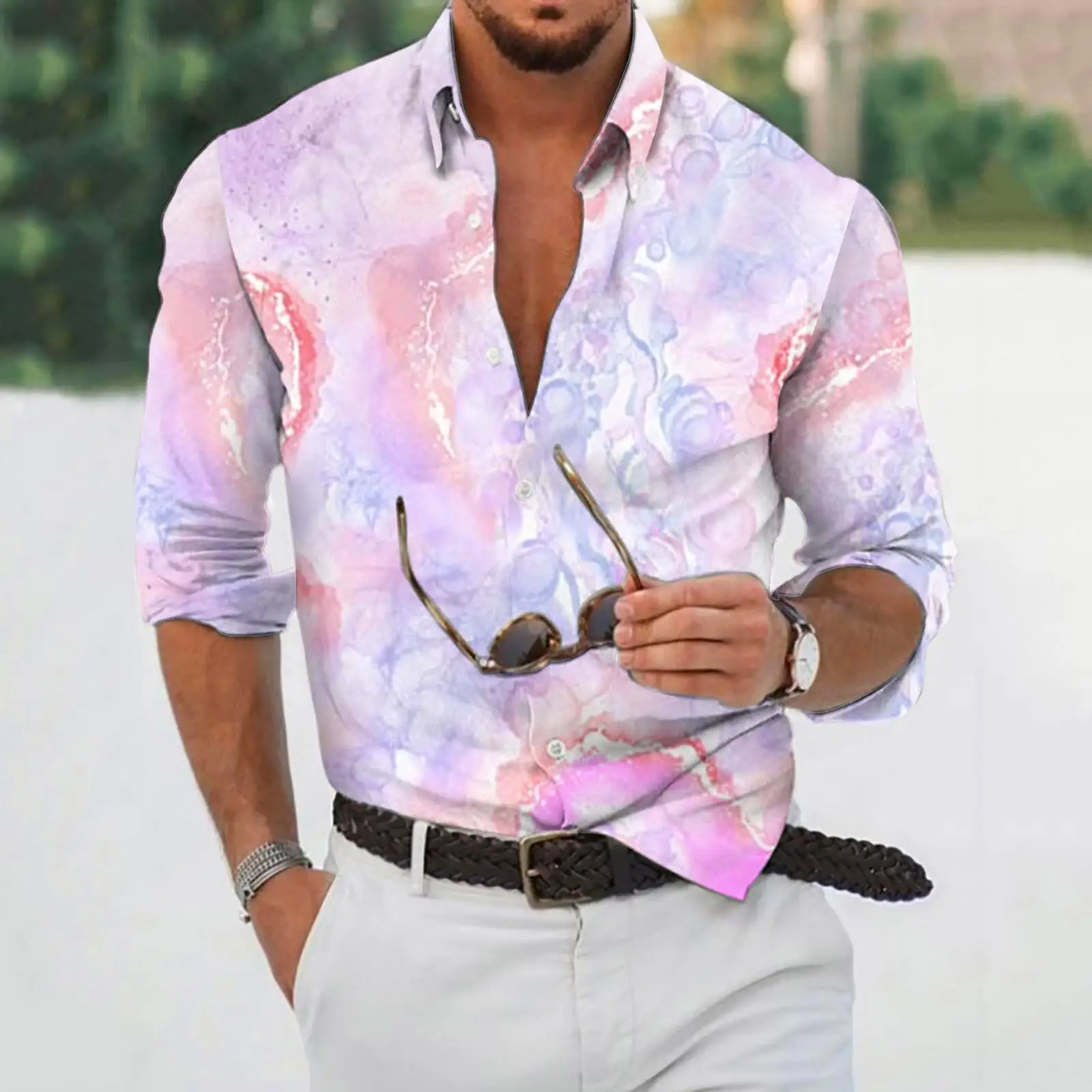 

Colorful Pigment Shirt For Men's Classic Long Sleeved Formal Business Social Minimalist Basic Design Office Casual Shirt MB12