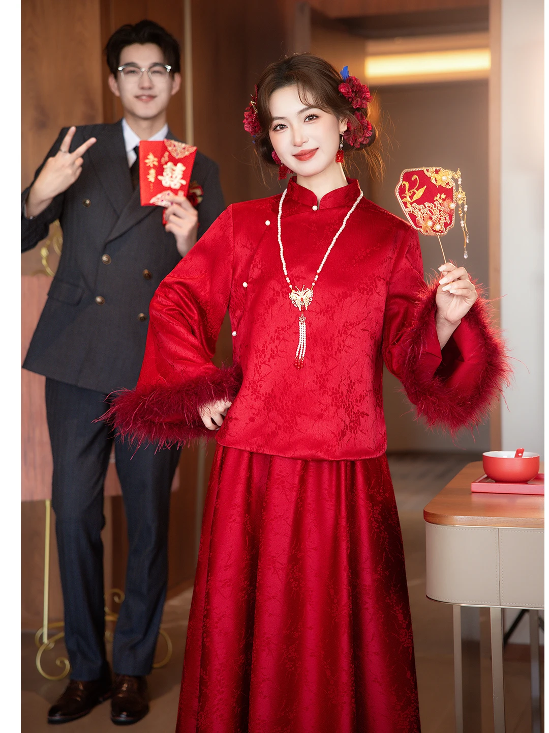 

2025 New Winter Chinese Sle Wedding Dr Set for Pregnant Women Bride Large Size Slimming Return Home ter Marriage