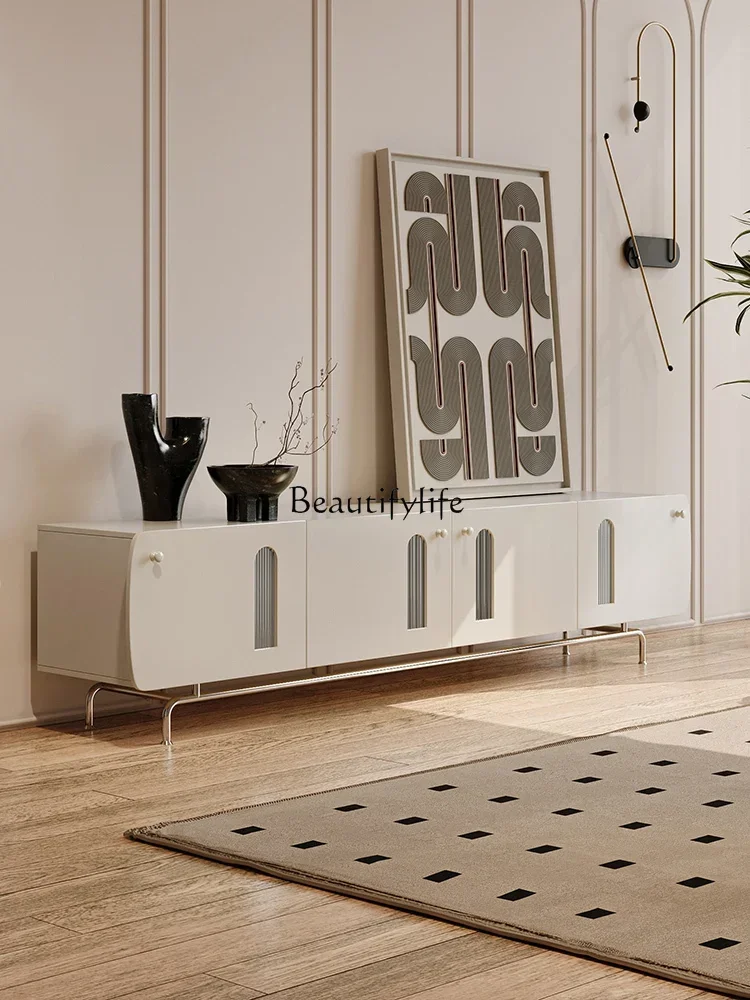 FG26Light-mesa de centro de viento color crema francesa, mueble de TV para sala de estar, almacenamiento para el hogar, mueble de TV de madera maciza