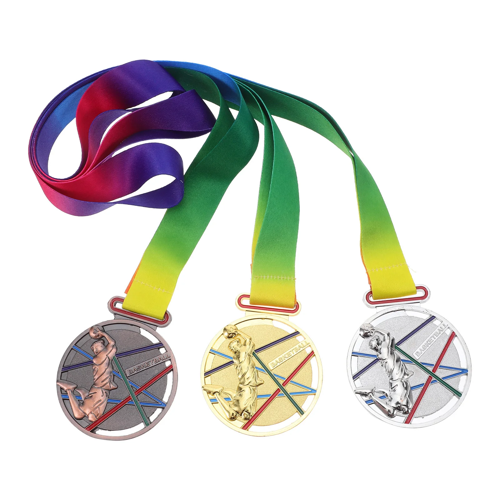 

3Pcs Basketball Medals Bulk Gold Silver Bronze Awards Themed Set Competition Medal Sport Trophy Supplies Themed Medal Set