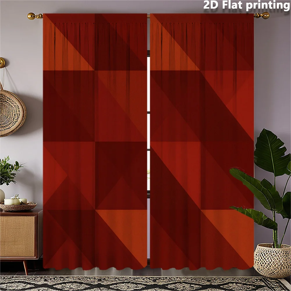2pc Geometric Modern Living Room Curtains Abstract Panel Curtain Red Burgundy Tones Window Shade Home Decor Blackout Curtain