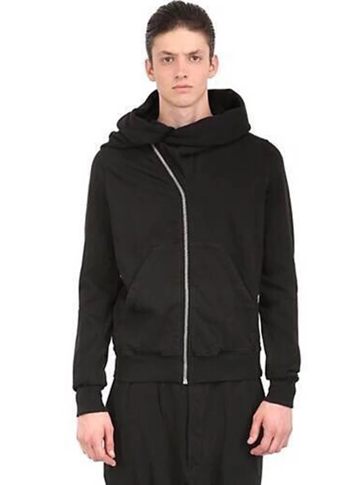 

Dark Harajuku Men Zipper Long Sleeve Hoodie High Street Y2k Gothic Male Pocket Hooded Sweatshirt Autumn Solid Trendy Jacket Coat