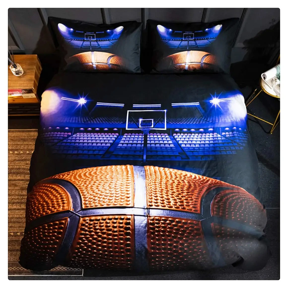 3D Basketball Duvet Cover King for Teen Boys Kids Fire Water Sports Bedding Set Microfiber Ball Game Quilt Cover with Pillowcase