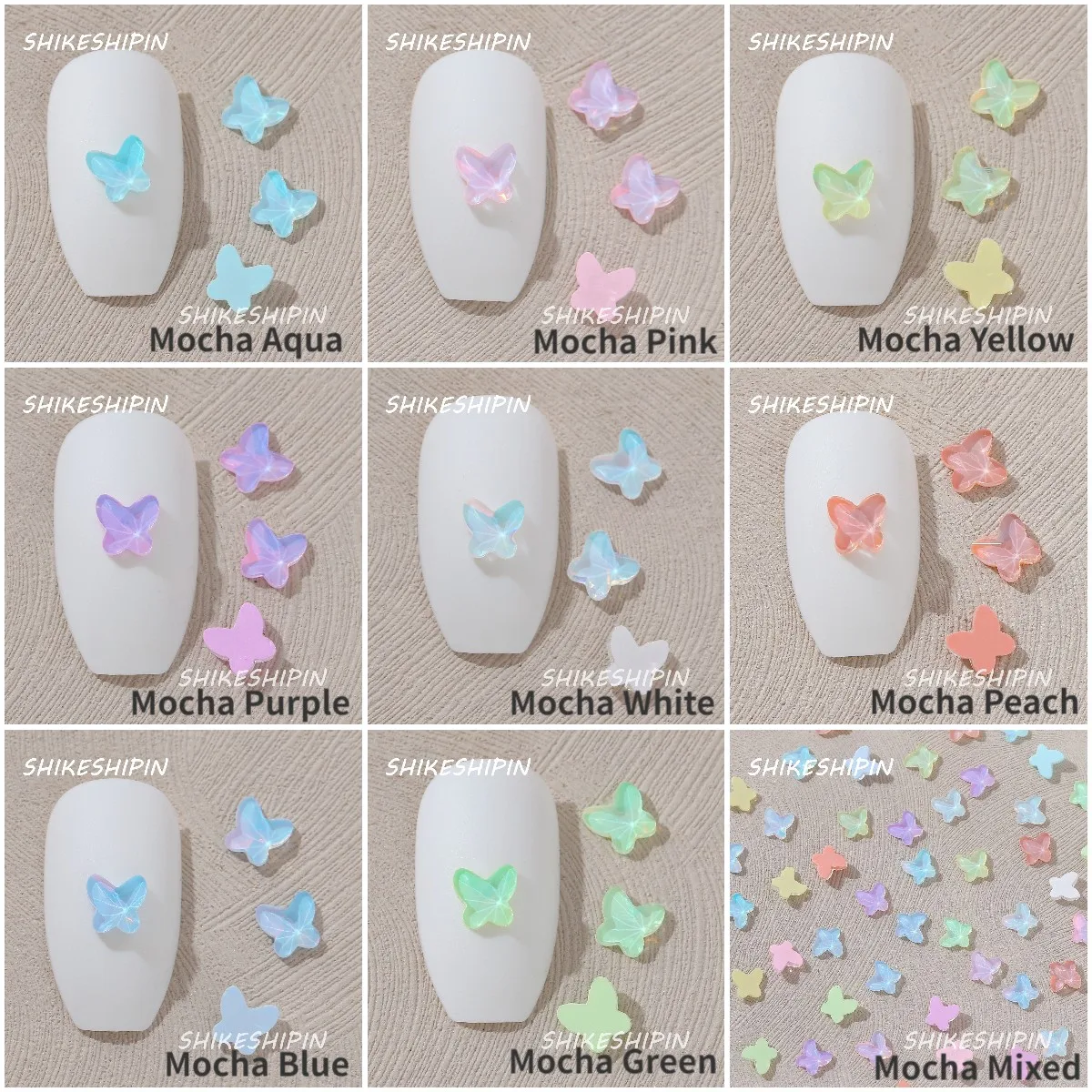 Neon Mocha 5mm Butterfly-Shaped Wholesale Flat bottom Nail Art rhinestones Self-Adhesive Shiny Glass Crystal 3D Nail Decoration