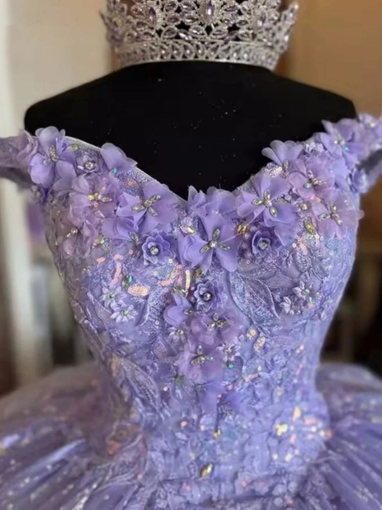 

A1408 Мексиканские сиреневые платья Quinceanera для девочек 15-16 лет, бальное платье с цветочной аппликацией для выпускного вечера, дня рождения, торжественное представление по индивидуальному заказу