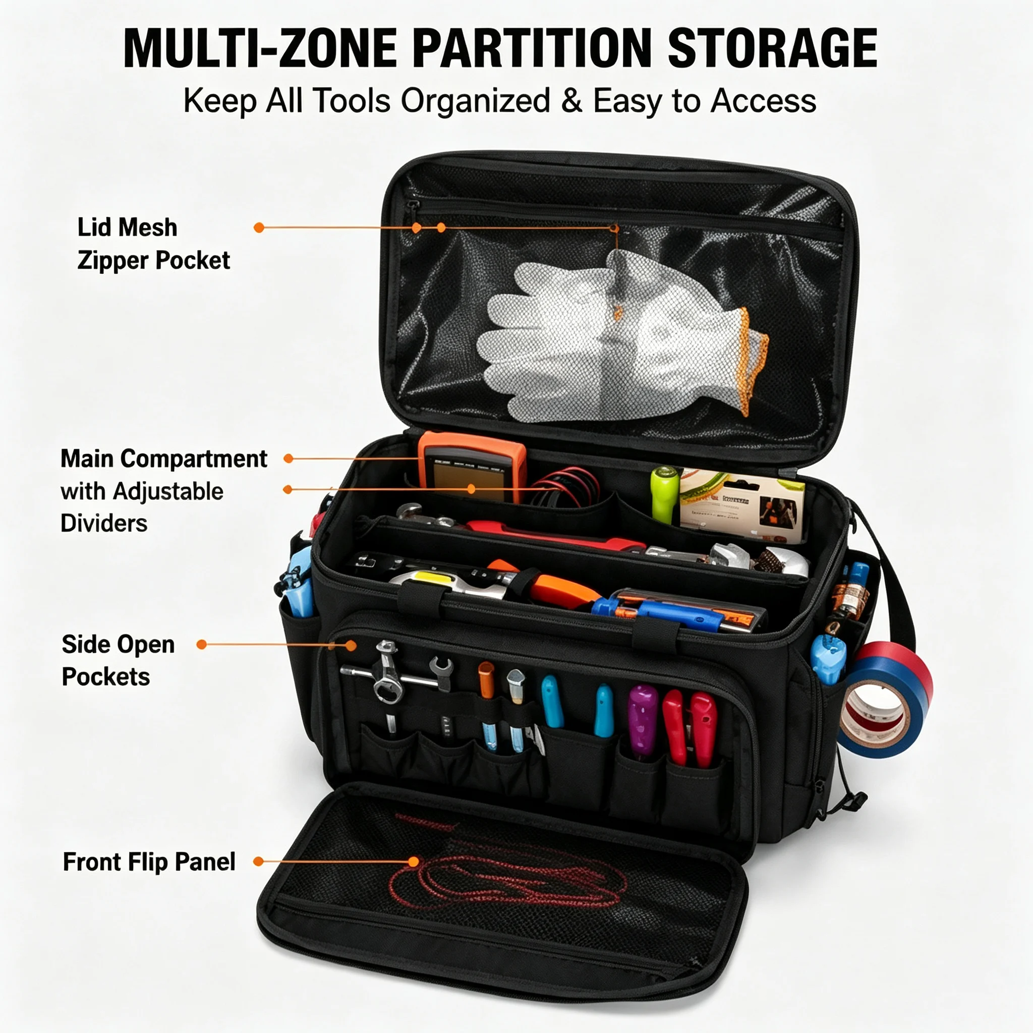 Heavy Duty Electrician Tool Bag Multi-Pocket Hardware Storage Tote  Portable Repair Tool Organizer for Mechanic Home Maintenance