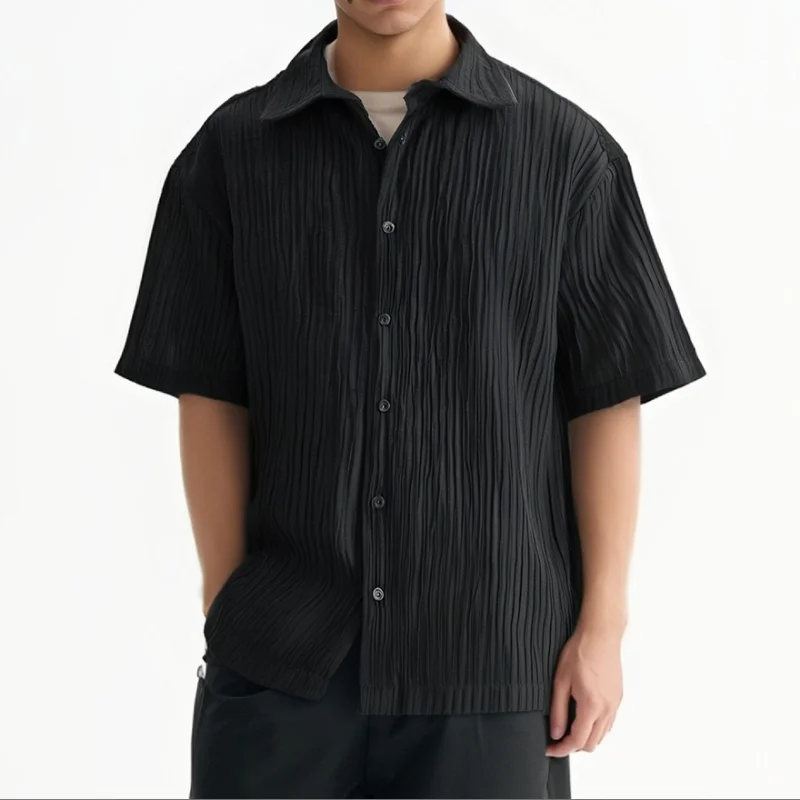 

Convex Jacquard Shirt Short Sleeve Men's Loose Lapel Thin Men's Shirt Top