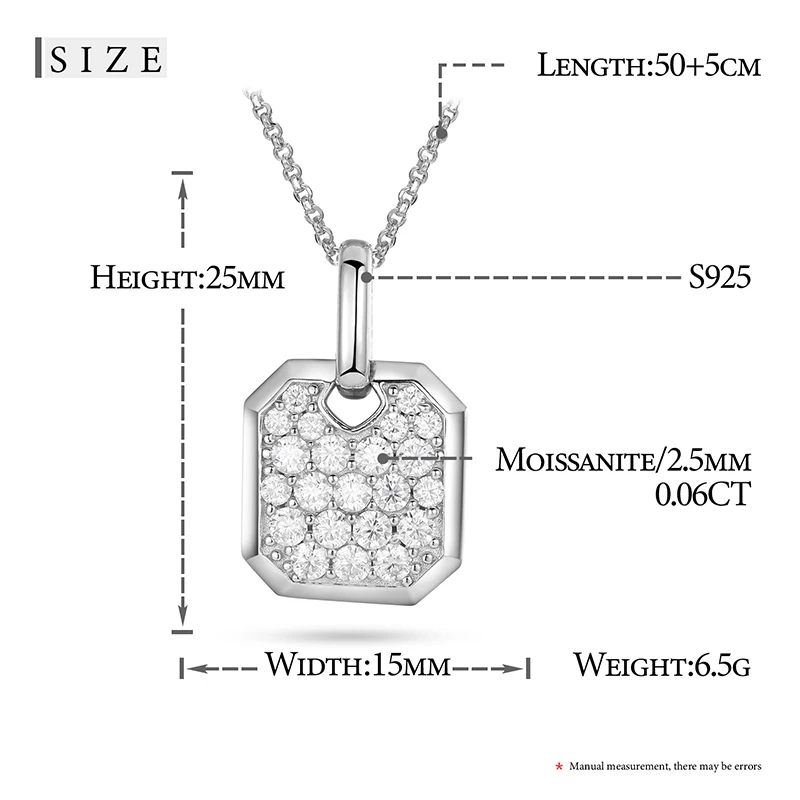 Square Minimalist Mini Iced Out Tag Pendant Necklace For Men Hip Hop Jewelry Moissanite Pendant Sterling Silver Square Pendnat