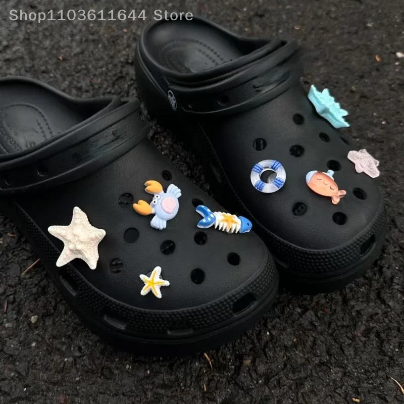 1 conjunto bonito verão oceano série conjunto sapatos fivela decoração diy chinelos removíveis acessórios presente