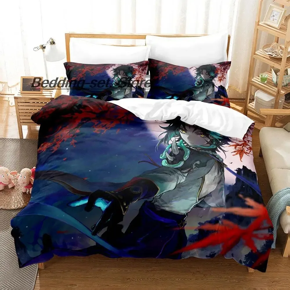 Game Genshin Impact Xiao Genshin Impact Bedding Set Single Twin Full Queen King Size Bed Set Aldult Kid Bedroom Duvetcover Sets