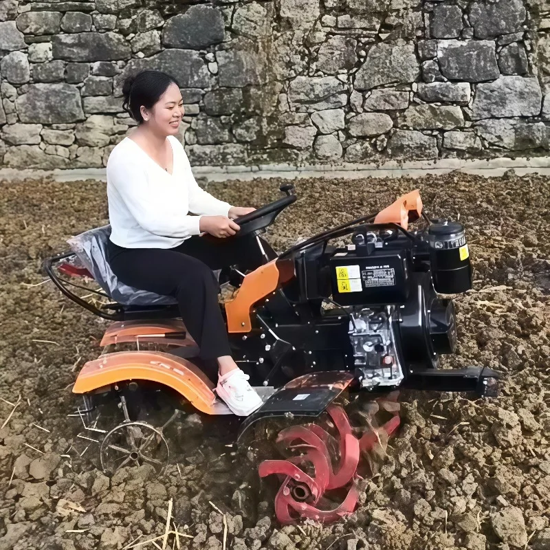 New ride-on micro-tiller, cultivated land rotary tiller multi-functional four-wheel drive plowing ditch
