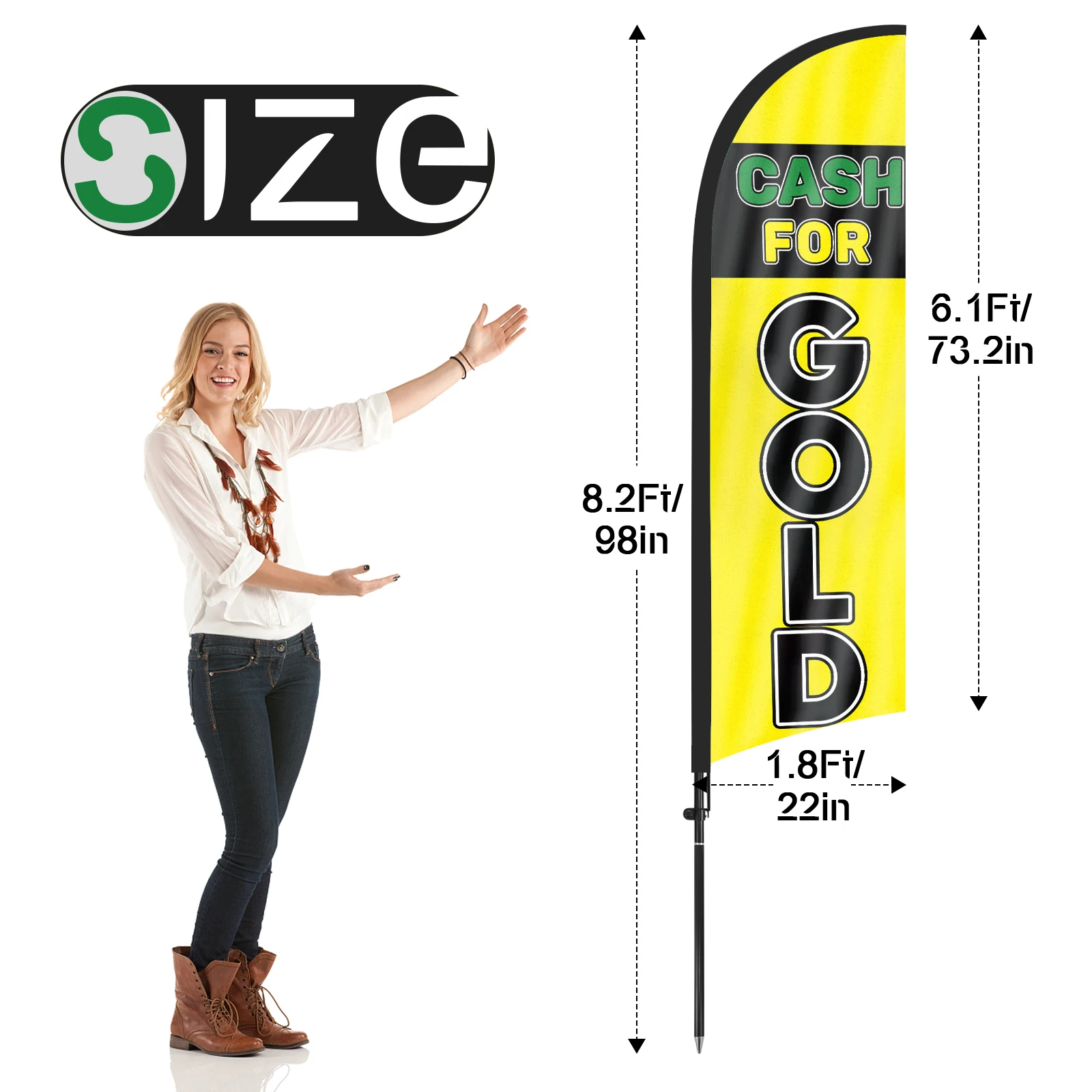 FSFLAG 1PCS 280CM The Gold Feather Flag with Flagpole Advertising Outdoor Banner Decoration for Business and Storefront