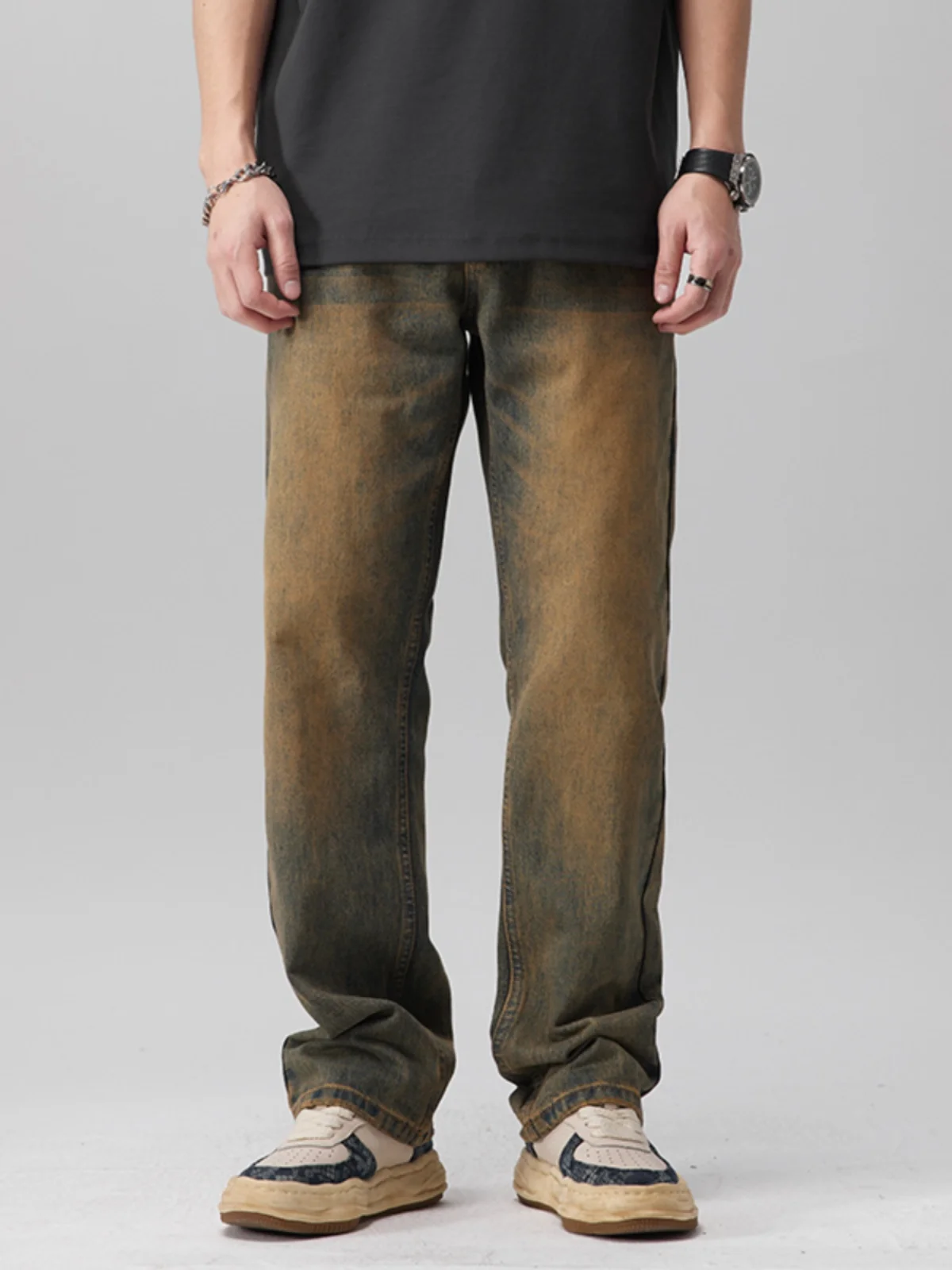 

Мужские джинсы прямого кроя в стиле ретро, повседневные, для уличной моды, весна-лето, новинка, удобные, свободного кроя, молодежные, модные