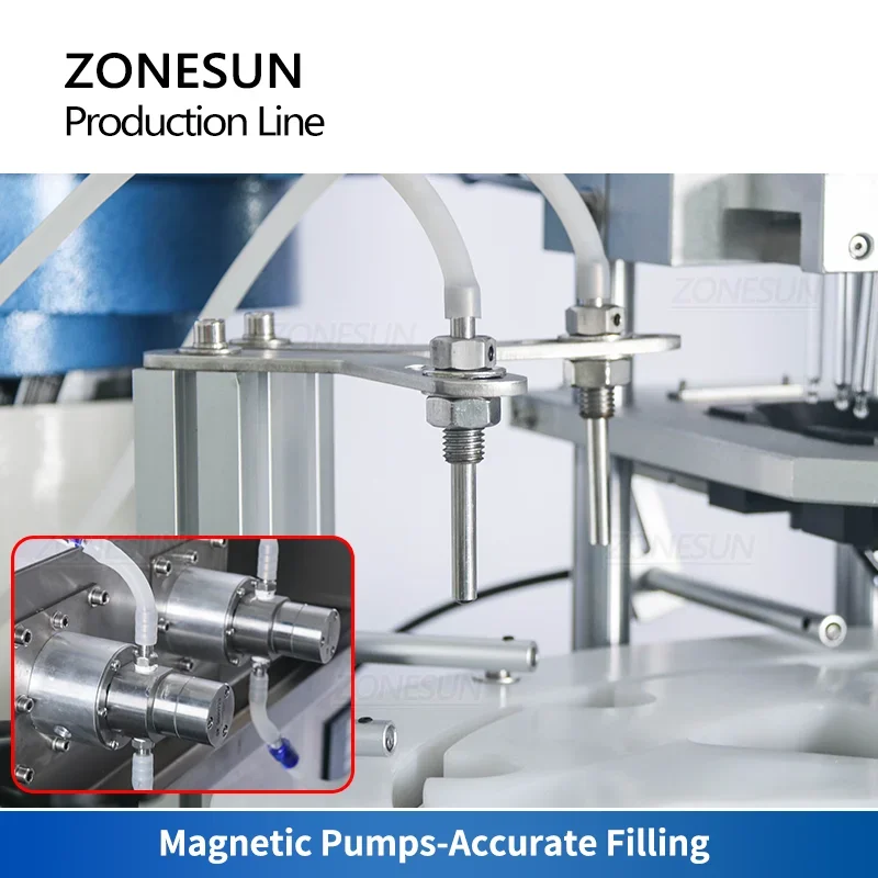 ZS-FAL180Z2 Linea di produzione automatica Tappatrice per bottiglie di liquido Etichettatrice Riempitrice per bottiglie Macchina confezionatrice con pompa magnetica