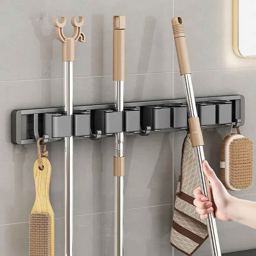 

Mop Broom Holder Hooks Bathroom Tools Storage Rack Duty Practical Clip Hook Organizers Space-saving Hanger Slots Mops Holder