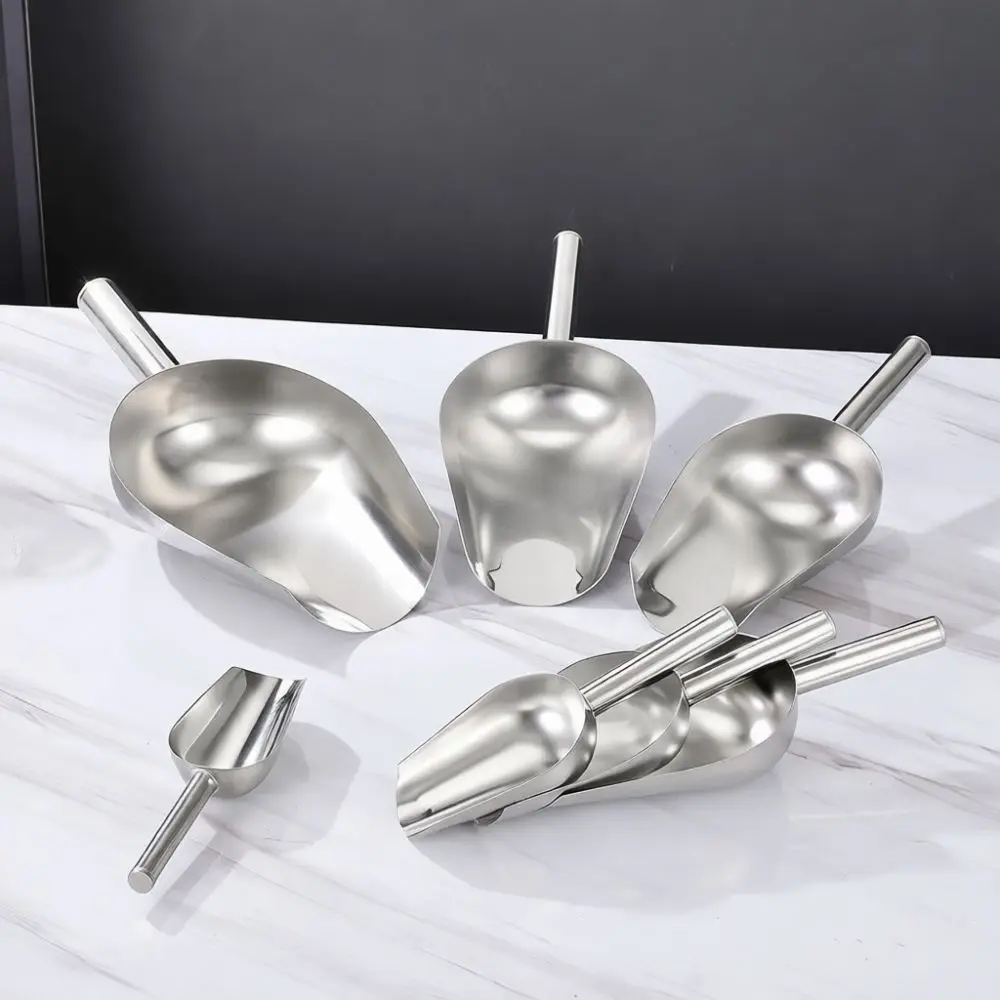 Thick Stainless Steel Food Scoops Commercial Grade Metal Shovels For Kitchen Dining Bar Buffet Dry Material Handling