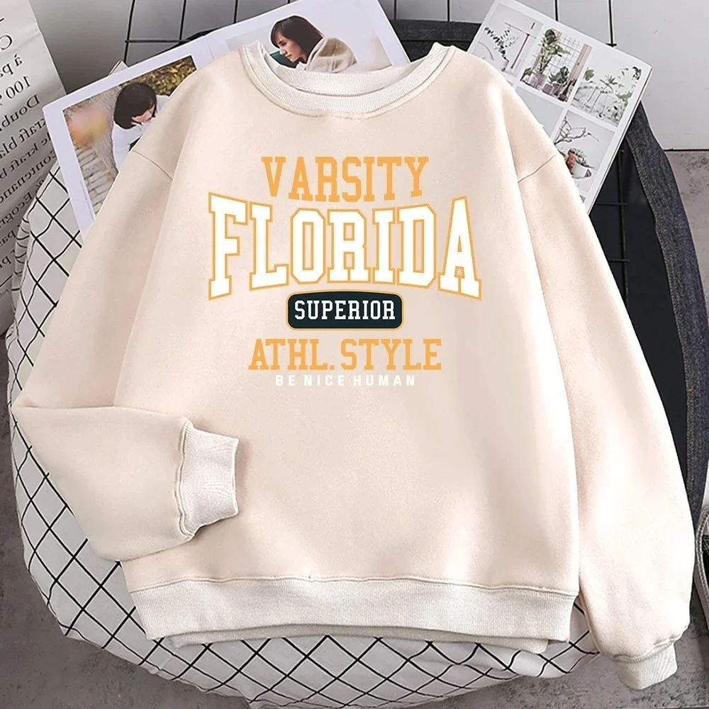 

Trend Casual Woman Pullover Florida Superior Athl Style Print Hoody Warm Drop Sleeves Sweatshirt Crewneck Soft Female Streetwear