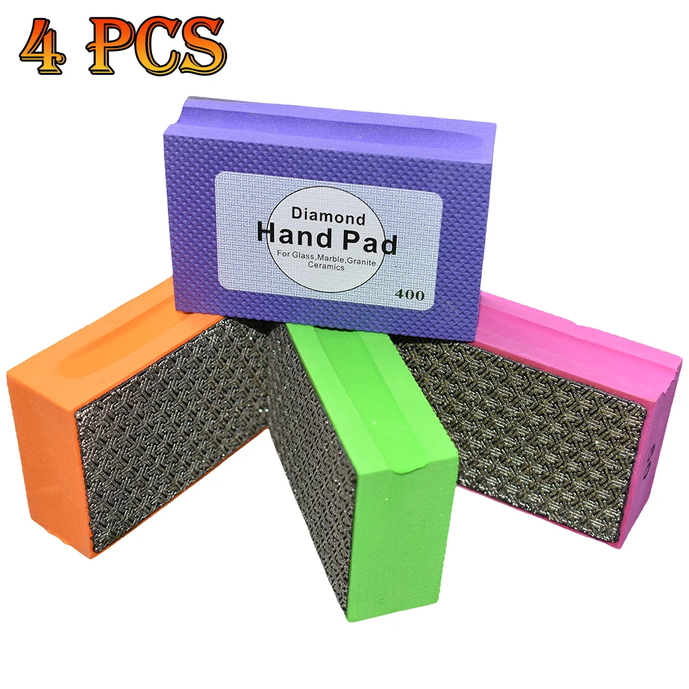 4 Pcs Diamond Hand Sanding Pads Polishing Marble Granite Countertop Concrete Tile Glass Abrasive Tool for Repair Stone Edge