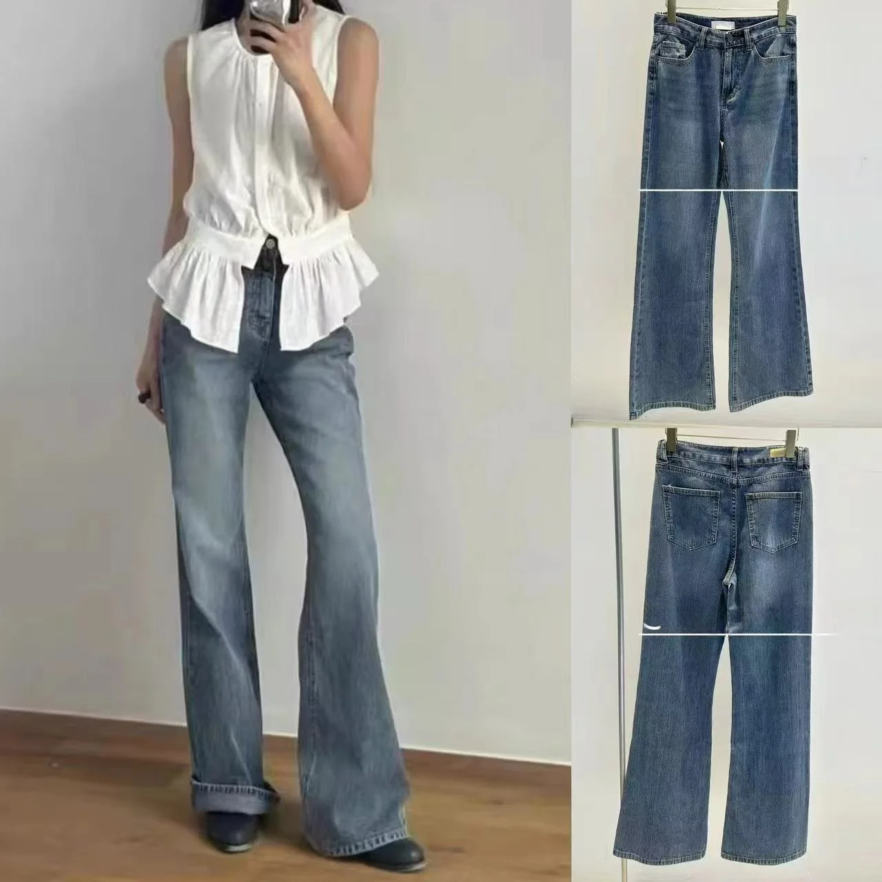 الرجعية Waed مخطط التخسيس عالية الخصر متوهج الجينز الخريف جديد وصول تنوعا الأزرق السراويل الطويلة السيدات Faion الاتجاه #1