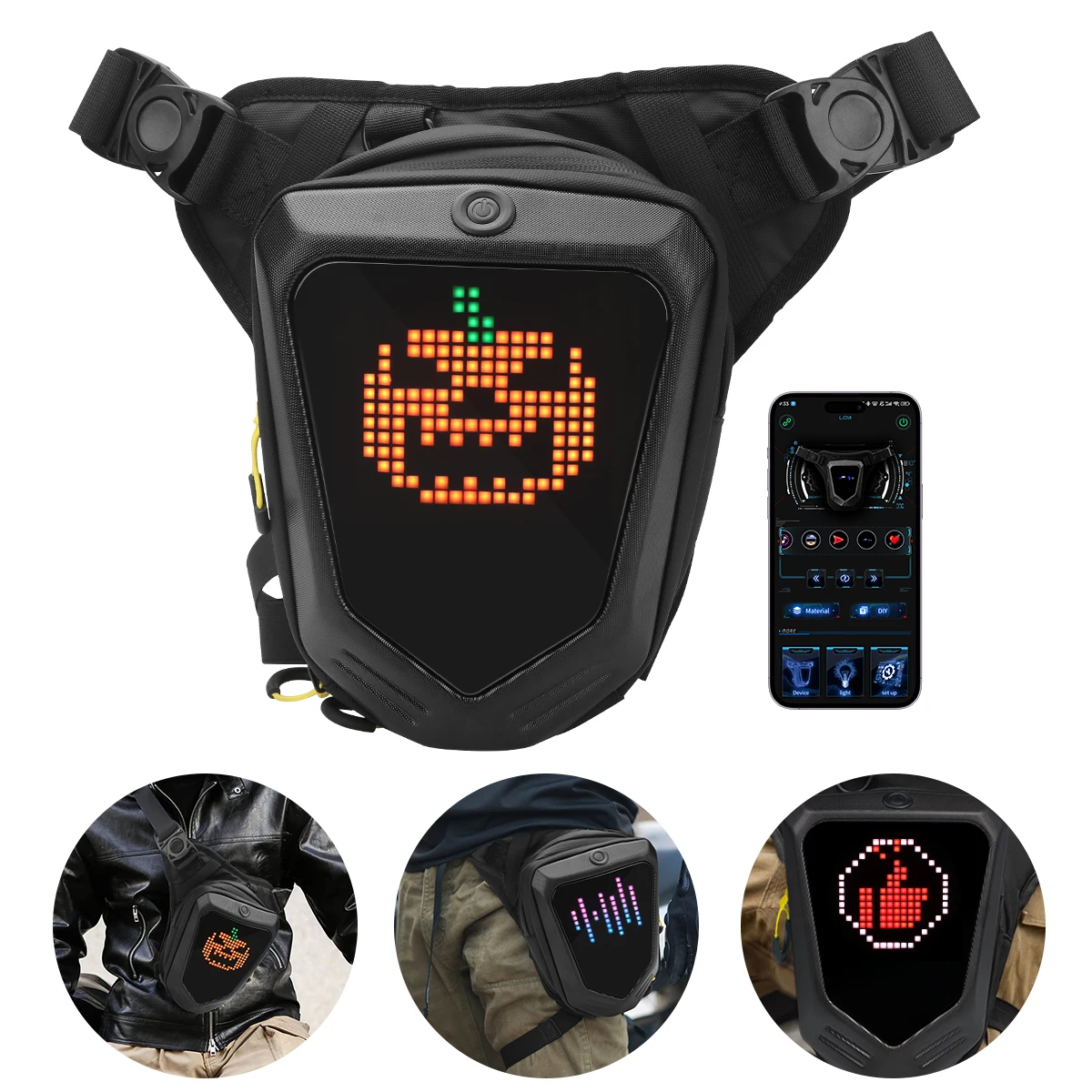 Smart LED Screen Motorcycle Bicycle Leg Bag Locomotive Multifunctional Waterproof Gaiter Crossbody Travel Hiking Bag Universal
