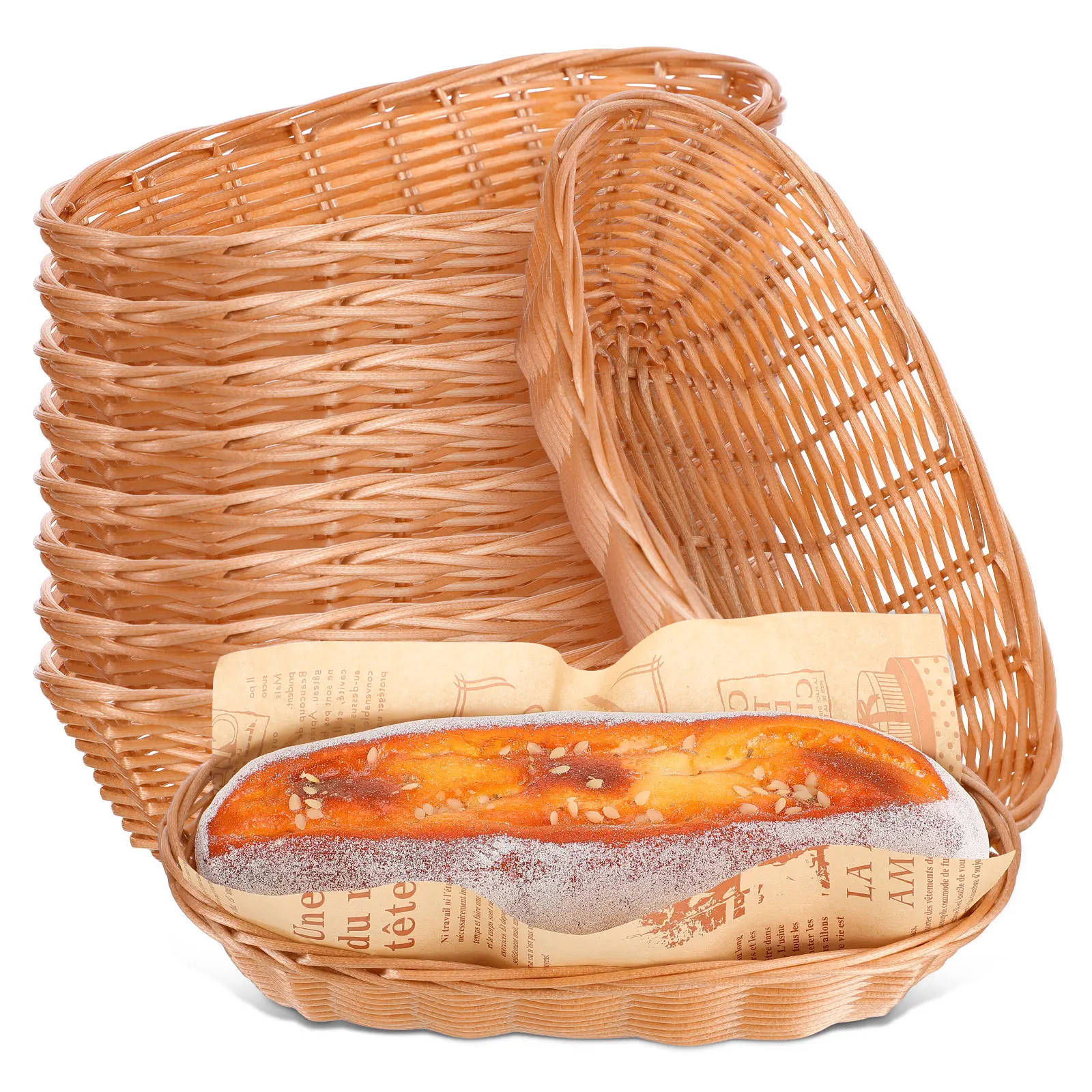 

10 Pcs Imitation Rattan Woven Bread Basket Lightweight Large Capacity Baskets for Serving Snacks Fruit Vegetables Practical Gift