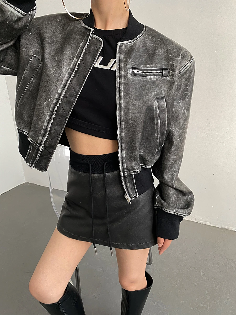 Edging Antique Finish American Motorcycle Clothing Design Sense Niche PU Leather Women\'s Clothing Retro Loose Short Coat Trend