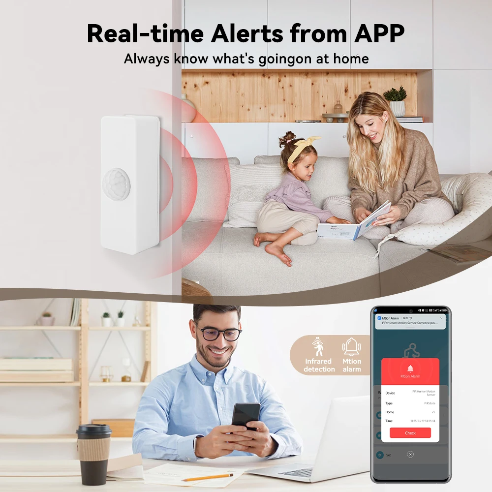 Tuya Smart PIR Motion Sensor WiFi Sicherheit Anti-Diebstahl Smart Life Alarm Sensor Kompatibel mit Google Home Alexa