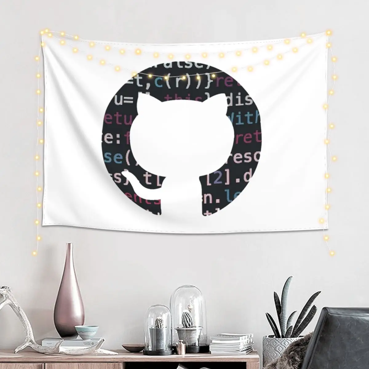 Github Code Logo Tapestry Art Wall Hanging Aesthetic Home Decor Tapestries for Living Room Bedroom Dorm Room